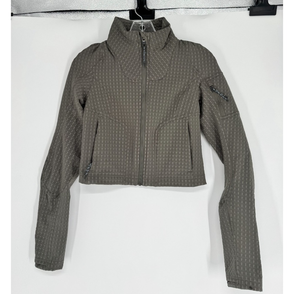 Lululemon Water Repellent Fleece Hiking Jacket Carob Brown Grid Fleece Size 0